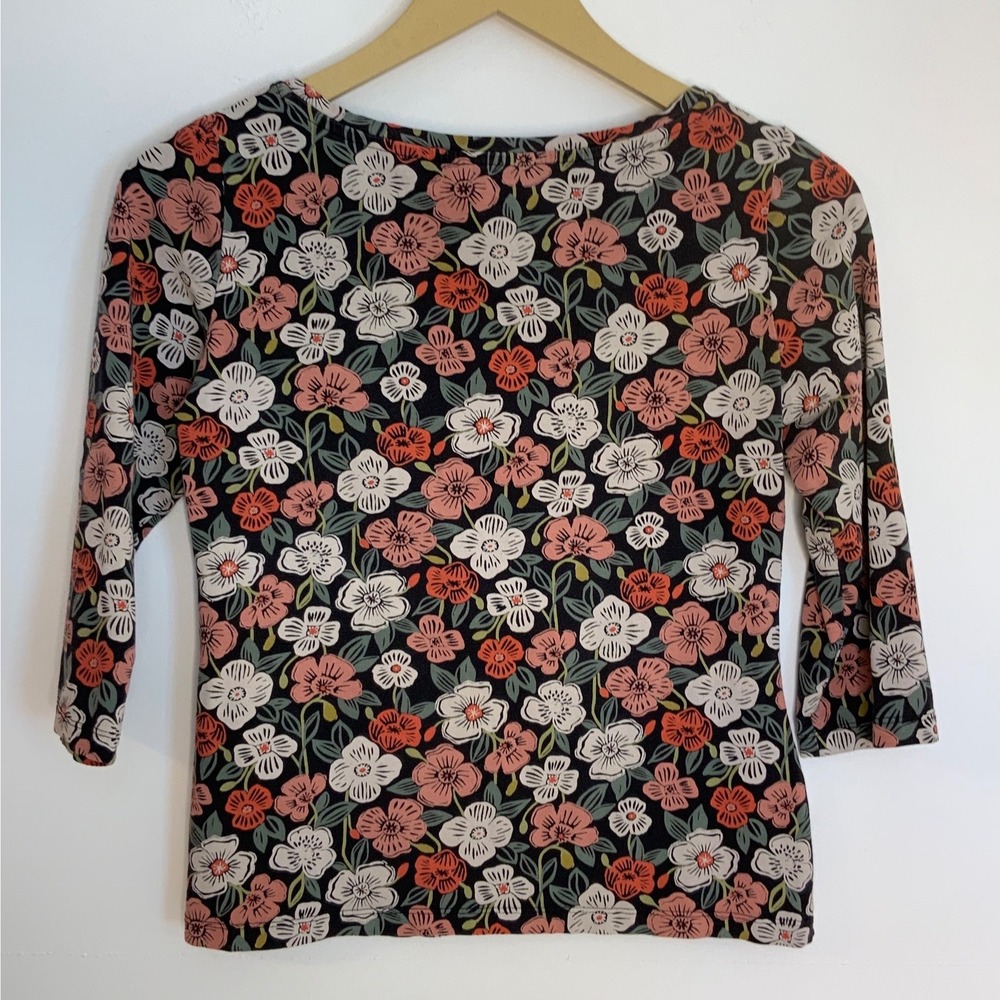 Seasalt Cornwall Floral Top Womens Size 4 Black Pink 3/4 Sleeve Organic Cotton - Picture 5 of 9